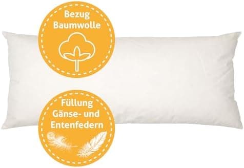Federkissen 40x40cm, 340g Füllung, Baumwollbezug, Creme Farbe, Made in Germany