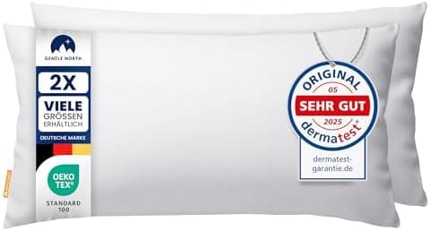 Gentle North Kopfkissen (40x40 cm groß) - Weiß für Bett und Deko - WASCHBAR bis 60° - ÖKOTEX - 2er Set mit Reißverschlus
