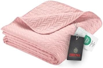 Ibena Nancy Tagesdecke 220x250 cm - Leichte Rosa Decke mit Zopfmuster für Luxuschlaf