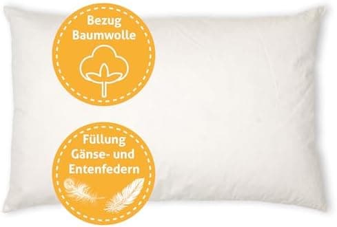 Federkissen 40x40cm, 340g Füllung, Baumwollbezug, Creme Farbe, Made in Germany