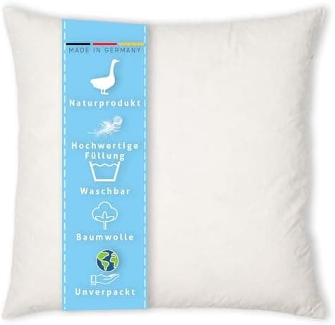 Federkissen 40x40cm, 340g Füllung, Baumwollbezug, Creme Farbe, Made in Germany