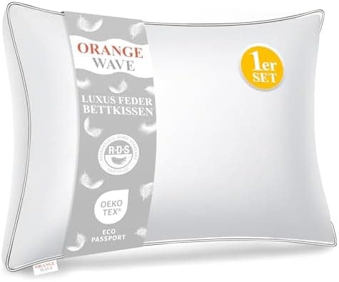 Orange Wave Kopfkissen 50x50cm - RDS und ÖKO-TEX ergonomisches Schlafkissen, doppelte Kombination aus Weichheit und Stüt