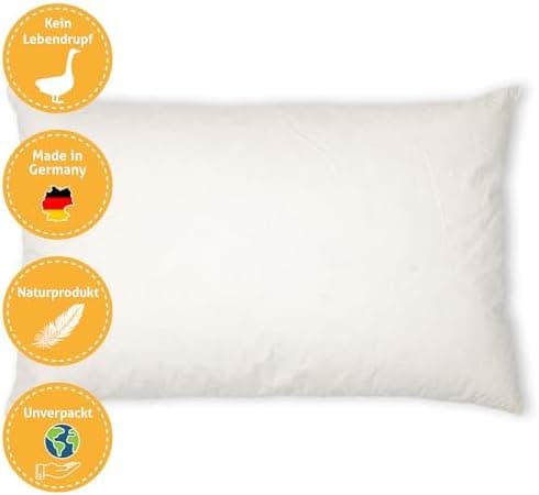 Federkissen 40x40cm, 340g Füllung, Baumwollbezug, Creme Farbe, Made in Germany
