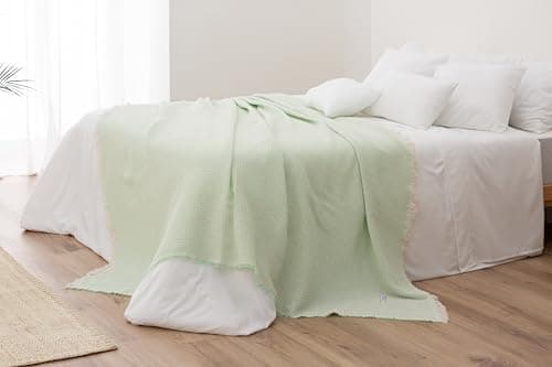 Todocama Mehrzweck-Tagesdecke - Beige Sand, 180 x 260 cm, Bett und Sofa Überwurf, Jarapas, Waffelstruktur, Multi-Use