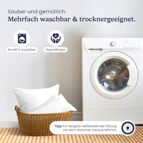 Gentle North Kopfkissen (40x40 cm groß) - Weiß für Bett und Deko - WASCHBAR bis 60° - ÖKOTEX - 2er Set mit Reißverschlus