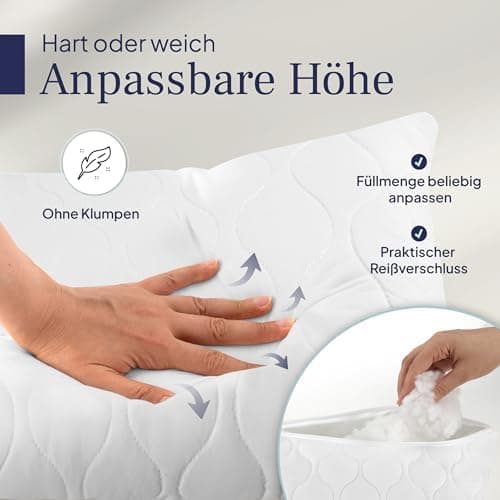 Gentle North Kopfkissen (40x40 cm) - 2er Set - Weiß für Bett und Deko - Ökotex - Waschbar - Reißverschluss für Füllung