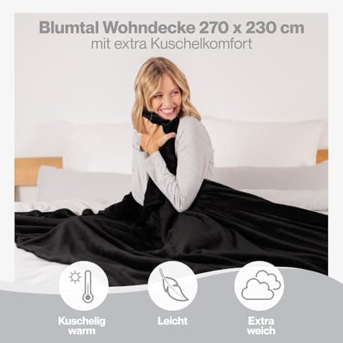 Blumtal wohndecke Anthrazit - flauschig - Oeko-TEX zertifiziert - 130x150 cm - Couch & Wohnzimmernutzung - Fliesdecke -