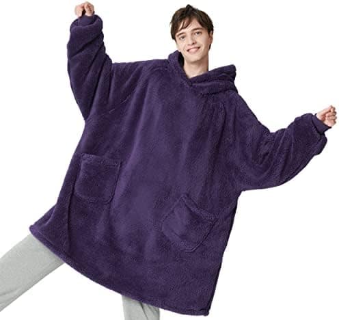 BEDSURE Hoodie Decke mit Ärmeln - Warme Kuschelpullover für Frauen - Tragbare Erwachsenendekke Grau OEKO-TEX 95x85 cm
