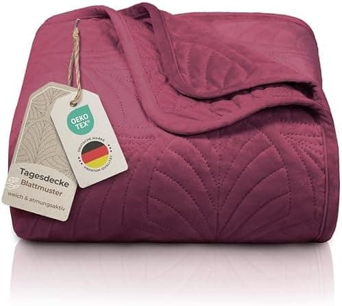Gräfenstayn Premium Tagesdecke Anthrazit - weich, knitterfrei & pflegeleicht - Nahtlose Steppung & Blatt-Design - Bett &