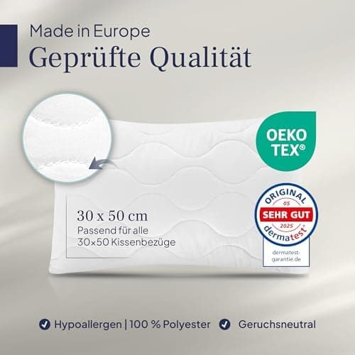 Gentle North Kopfkissen (40x40 cm) - 2er Set - Weiß für Bett und Deko - Ökotex - Waschbar - Reißverschluss für Füllung