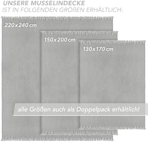 Oeko-Tex zertifizierte Musselin Tagesdecke 220x240cm Hellblau | Couch- & Sofadecke XXL | Baumwolle Qualität