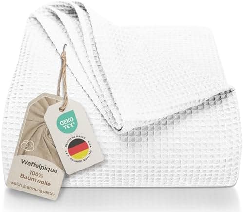 LAYNENBURG Premium Sommerdecke 150 x 200 cm - Waffelpique 100% Baumwolle - Creme OEKO-TEX STANDARD 100