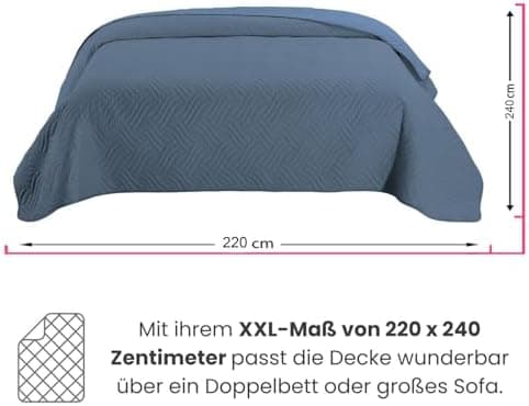Wometo OekoTex Tagesdecke 220x240 cm gesteppt Wattiert Wende-Design XXL Bettüberwurf