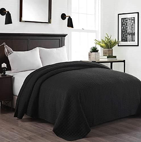 WOLTU Tagesdecke Steppdecke Doppelbett Dunkelgrau-Crème 170x210 cm 360GSM Global Recycled Standard Kariert