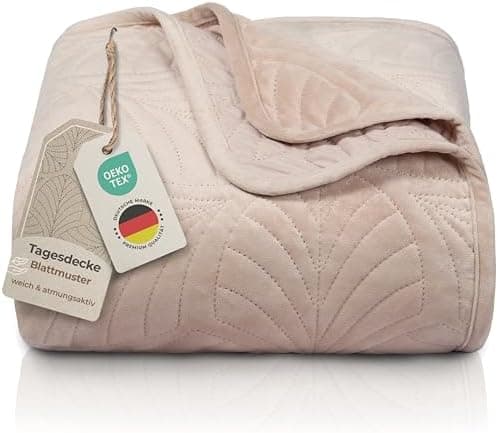 Gräfenstayn Premium Tagesdecke Anthrazit - weich, knitterfrei & pflegeleicht - Nahtlose Steppung & Blatt-Design - Bett &
