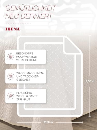 Ibena Nancy Tagesdecke 220x250 cm - Leichte Rosa Decke mit Zopfmuster für Luxuschlaf