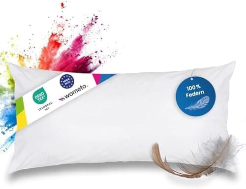 Wometo Federkissen: 100% Federn, 50x50 cm, 600g Füllkissen, Baumwolle Bezug, OEKO-TEX STANDARD 100, weiß, Sofakissen, Ko