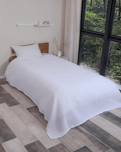 Premium Waffelpique Tagesdecke Grau 160x220cm - Leichte Sommerdecke für Bett und Sofa - 100% Baumwolle