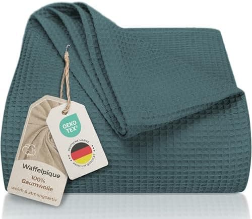 LAYNENBURG Premium Sommerdecke 150 x 200 cm - Waffelpique 100% Baumwolle - Creme OEKO-TEX STANDARD 100