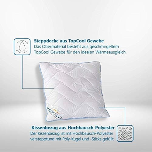 Hochwertiges Qualitäts-Stepp-Kissen für Allergiker, atmungsaktiv und Kochfest 40x40 cm - PROCAVE TopCool
| Winter- und