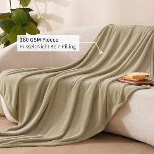 Oeko-Tex Weich Warm Kuscheldecke PHF Flauschig Fleecedecke 130x150cm - Beige, Couch, Sofa & Bett Überwurf