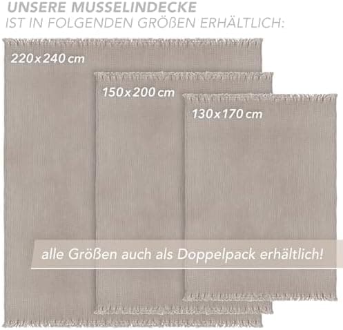 Oeko-Tex zertifizierte Musselin Tagesdecke 220x240cm Hellblau | Couch- & Sofadecke XXL | Baumwolle Qualität