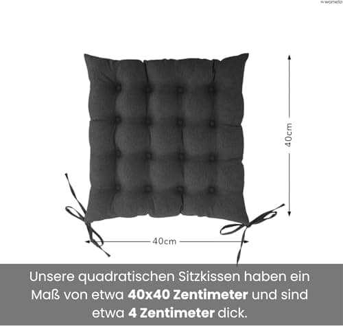 Wometo 4er Set Sitzkissen Stuhl OekoTex - beigeh ConfigurationManager Stuhlkissen Funktionales Polster mit Bändern OEKO-