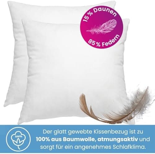 Wometo Premium-Line Oeko-TEX Feder- & Daunenkissen 85% Federn 15% Daunen 40x40 300 g Baumwolle Weiss