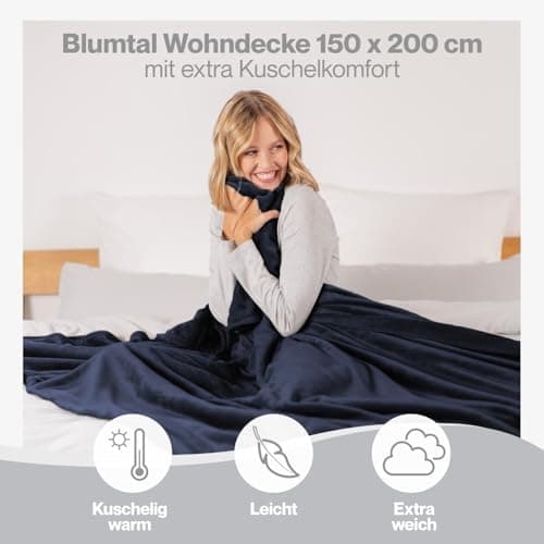 Blumtal wohndecke Anthrazit - flauschig - Oeko-TEX zertifiziert - 130x150 cm - Couch & Wohnzimmernutzung - Fliesdecke -