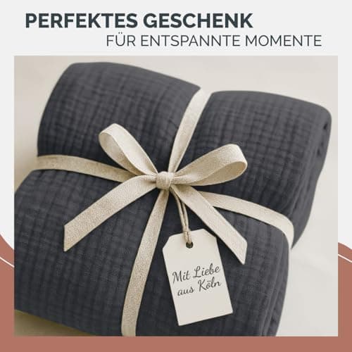 Blumtal Oeko-TEX Tagesdecke 150x200 cm - Bettüberwurf Anthrazit - Baumwolle 100% - leichte Kuscheldecke - Couch Überwurf