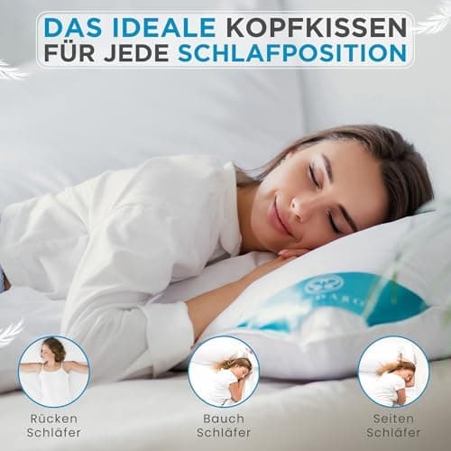 Kopfkissen 80x80 2er Set | Federkissen 100% Gänsefedern 80 x 80 cm, Öko-Tex Zertifiziert, Baumwollbezug (2000)