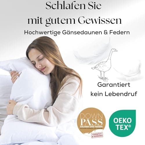 2'er Set Kopfkissen für bestem Schlafkomfort - Federkissen 80x80 cm mit Daunen & Federn - Weich und bequem zum Schlafen
