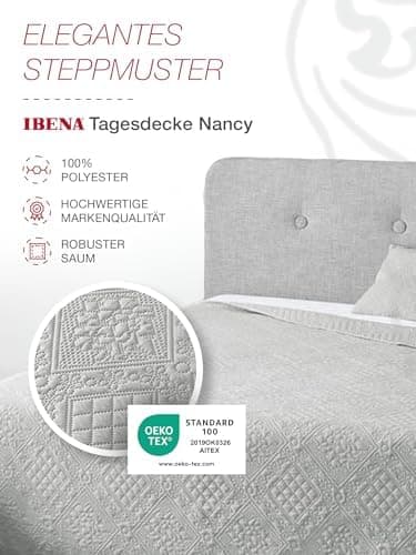 Ibena Nancy Tagesdecke 220x250 cm - Leichte Rosa Decke mit Zopfmuster für Luxuschlaf