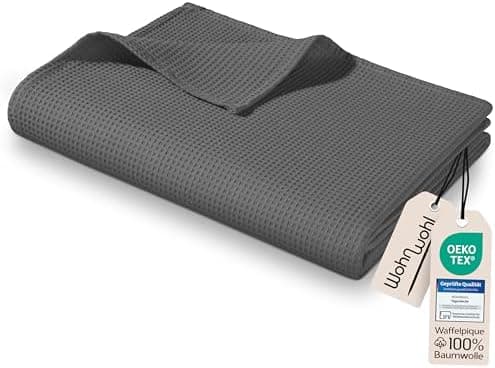 Tagesdecke Grau 100% Baumwolle Pflegeleicht Sommerdecke