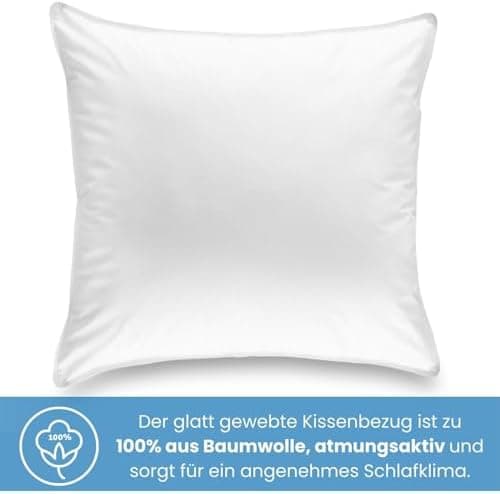 Wometo Premium Oeko-TEX Feder- & Daunenkissen - 80x80 cm, 90% Federn 10% Daunen, 1200 g Füllung Baumwolle Bezug, weiß (F