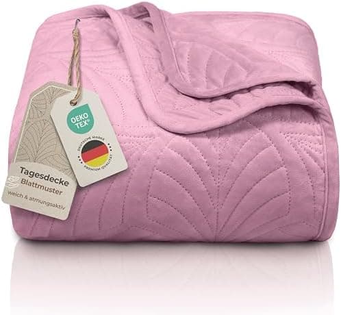 Gräfenstayn Premium Tagesdecke Anthrazit - weich, knitterfrei & pflegeleicht - Nahtlose Steppung & Blatt-Design - Bett &