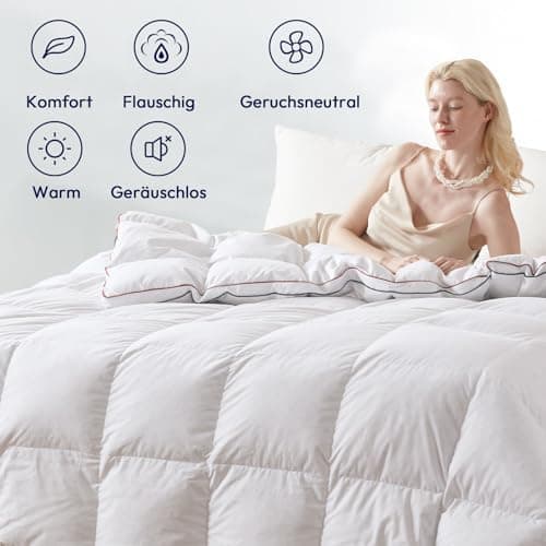 Premium Daunendecke 135x200cm, Ganzjahresdecke für die gesamte Familie, perfekt zur Winterschluss/libsaison, 100% Geräus
