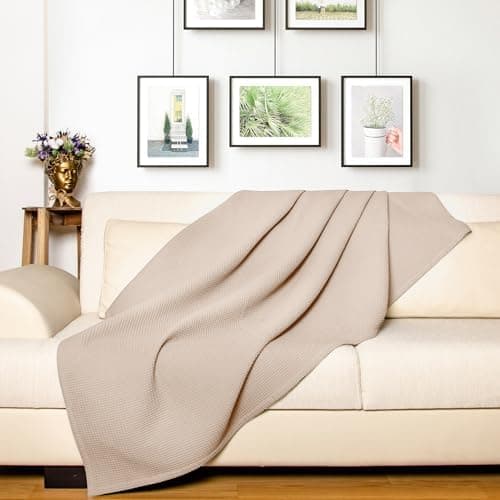 LAYNENBURG Premium Sommerdecke 150 x 200 cm - Waffelpique 100% Baumwolle - Creme OEKO-TEX STANDARD 100