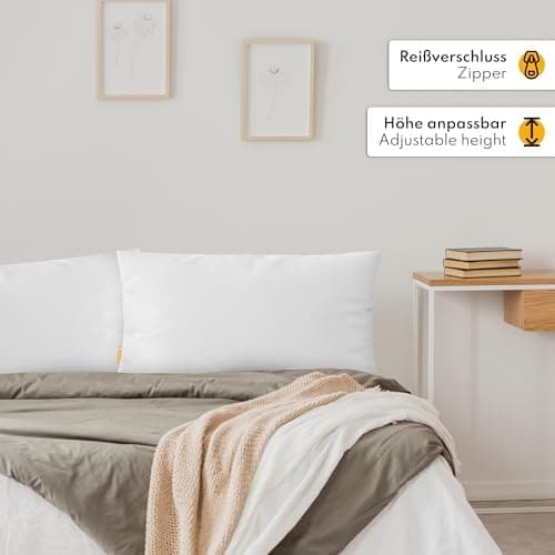 Gentle North Kopfkissen (40x40 cm groß) - Weiß für Bett und Deko - WASCHBAR bis 60° - ÖKOTEX - 2er Set mit Reißverschlus