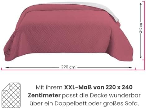 Wometo OekoTex Tagesdecke 220x240 cm gesteppt Wattiert Wende-Design XXL Bettüberwurf