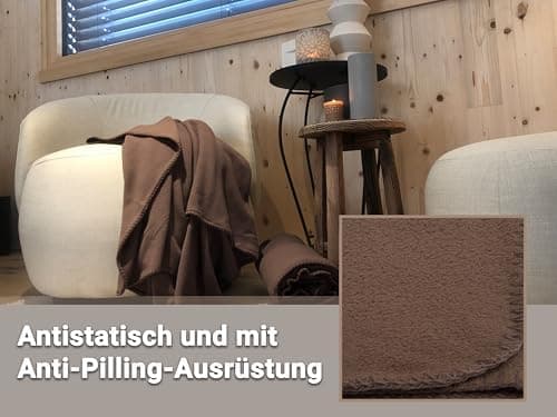 ZOLLNER Kuscheldecke in Taupe - weiche Couchdecke 130x170 cm - waschbar bis 95°C - Hotelqualität - Oeko Tex® Zertifizier