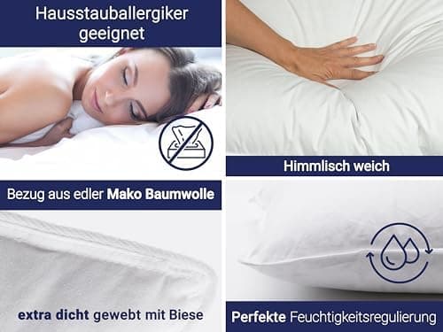 ZOLLNER Deluxe Daunenkissen - Hotelqualität – für Allergiker geeignet – Made in Germany - 40x40 cm - OEKO-TEX STANDARD 1