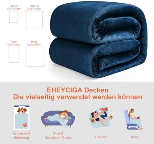 EHEYCIGA Flauschig weiche Kuscheldecke Grau 130x165 für Wohnzimmer und Sofa OEKO-TEX
| EHEYCIGA weiche warme Fleecedeck
