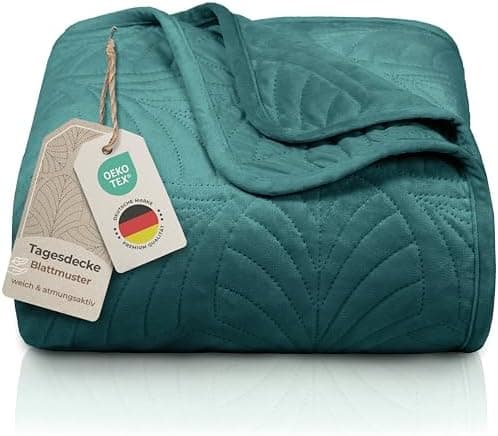 Gräfenstayn Premium Tagesdecke Anthrazit - weich, knitterfrei & pflegeleicht - Nahtlose Steppung & Blatt-Design - Bett &