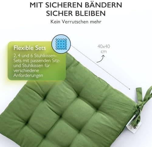 Etérea Türkiswaschbares Sitzkissen Stuhl 40x40 2er Set Inneneinbau - Outdoor & Indoor - OEKO-TEX Made in Green