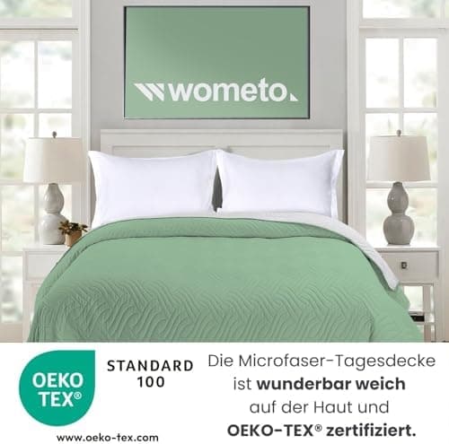 Wometo OekoTex Tagesdecke 220x240 cm gesteppt Wattiert Wende-Design XXL Bettüberwurf