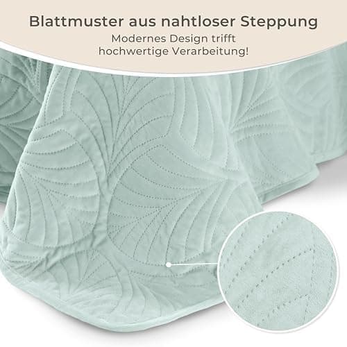 Gräfenstayn Premium Tagesdecke Anthrazit - weich, knitterfrei & pflegeleicht - Nahtlose Steppung & Blatt-Design - Bett &