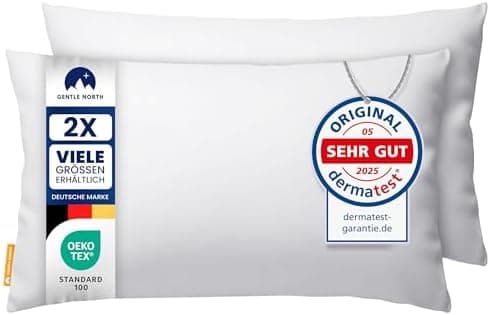 Gentle North Kopfkissen (40x40 cm groß) - Weiß für Bett und Deko - WASCHBAR bis 60° - ÖKOTEX - 2er Set mit Reißverschlus