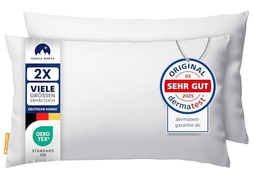 Gentle North Kopfkissen (40x40 cm groß) - Weiß für Bett und Deko - WASCHBAR bis 60° - ÖKOTEX - 2er Set mit Reißverschlus