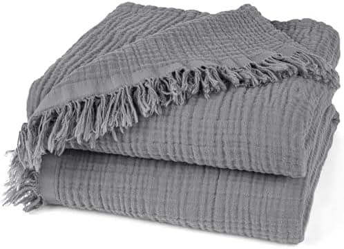Oeko-Tex zertifizierte Musselin Tagesdecke 220x240cm Hellblau | Couch- & Sofadecke XXL | Baumwolle Qualität